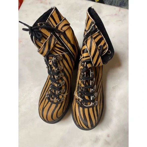 Free People Printed Check Lace Up Boot Shoes
